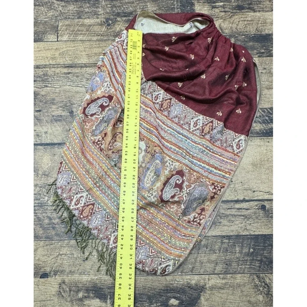 Vintage Style Knit Burgundy‎ Gold Pashmina Scarf Wrap Shawl